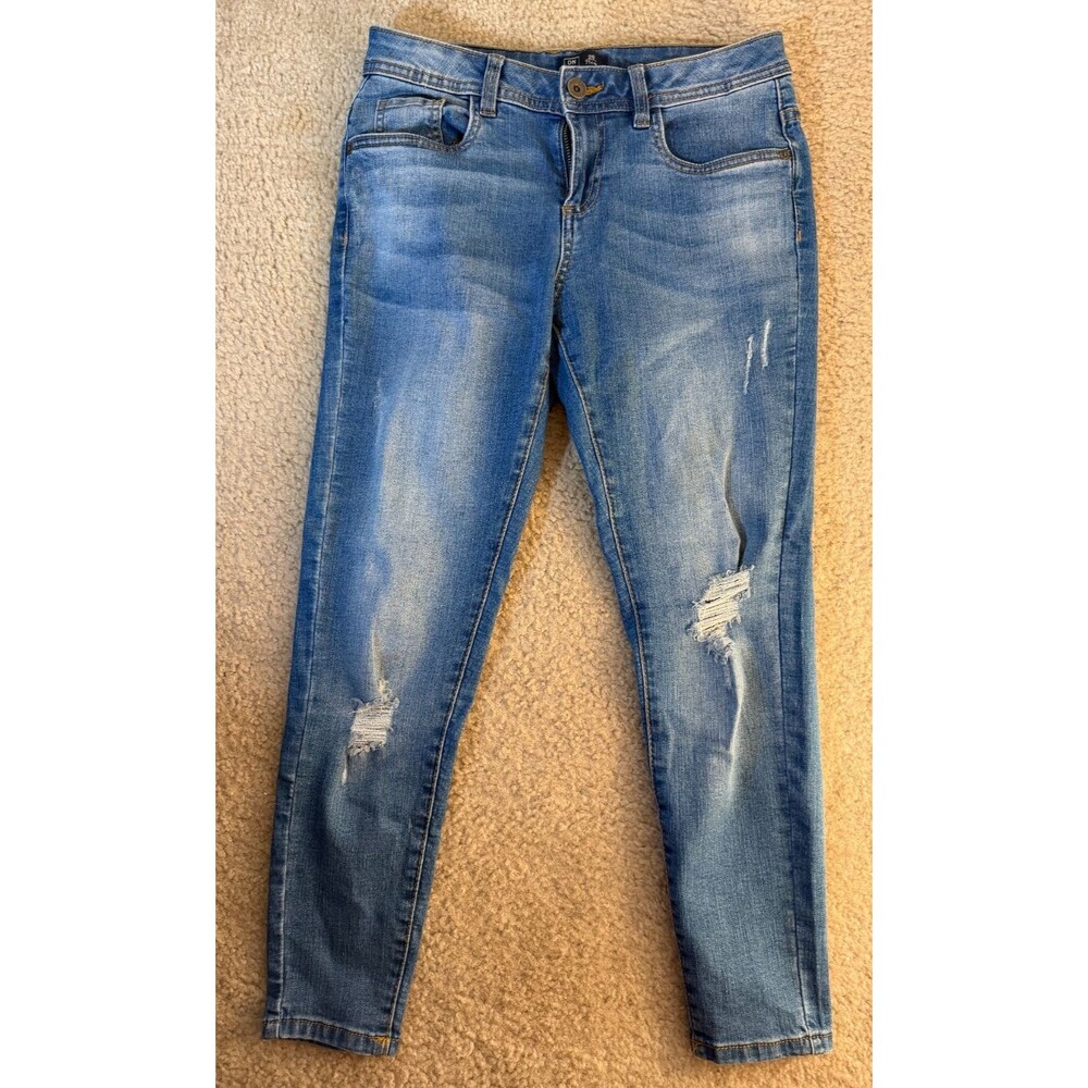 DNMX Y2K Distressed Ripped Skinny Jeans Blue Stretch Denim Size 28